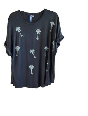 Casey key 2X Black With Studded Palm Trees Short sleeve Rayon/Spandex